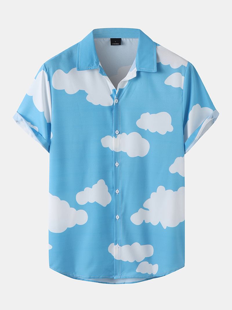 Herr Cloud Pattern Two Pieces Outfits Casual Shirts Shorts