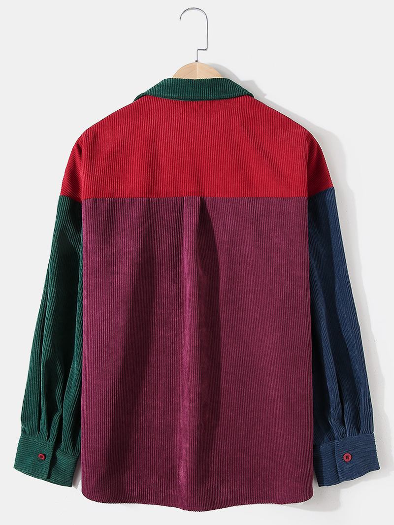 Herr Corduroy Colorblock Stitching Drop Shoulder Casual Shirts