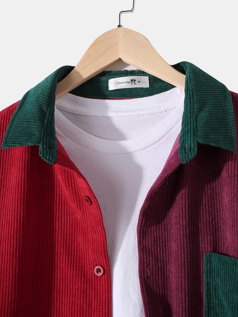 Herr Corduroy Colorblock Stitching Drop Shoulder Casual Shirts