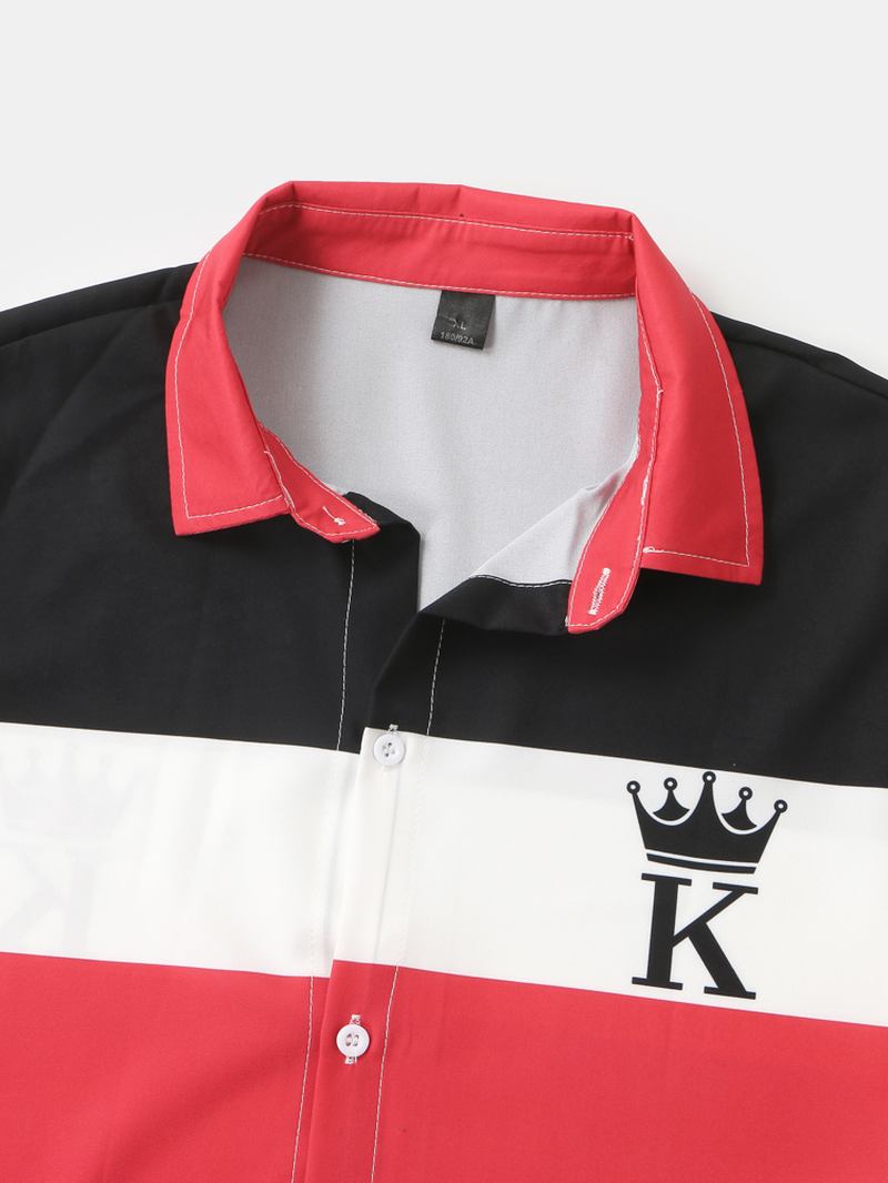 Herr Crown K Poker Colorblock Panel Med Tryck Skjortor Tvådelade Outfits