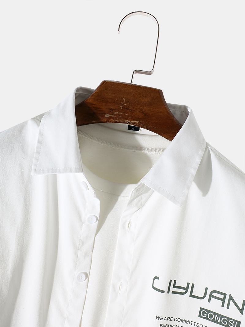 Herr Daily Artsy Letter Button Splicing Färg Block Shirt