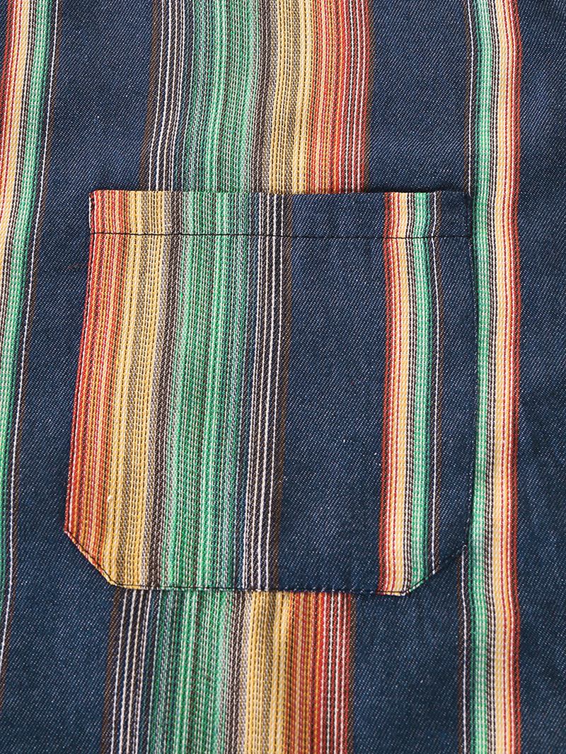 Herr Designer Gradient Colorful Stripe Dubbla Fickor Kortärmade Casual Shirts