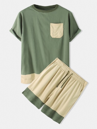 Herr Patchwork Crew Neck Kortärmad T-shirt Shorts Two Pieces