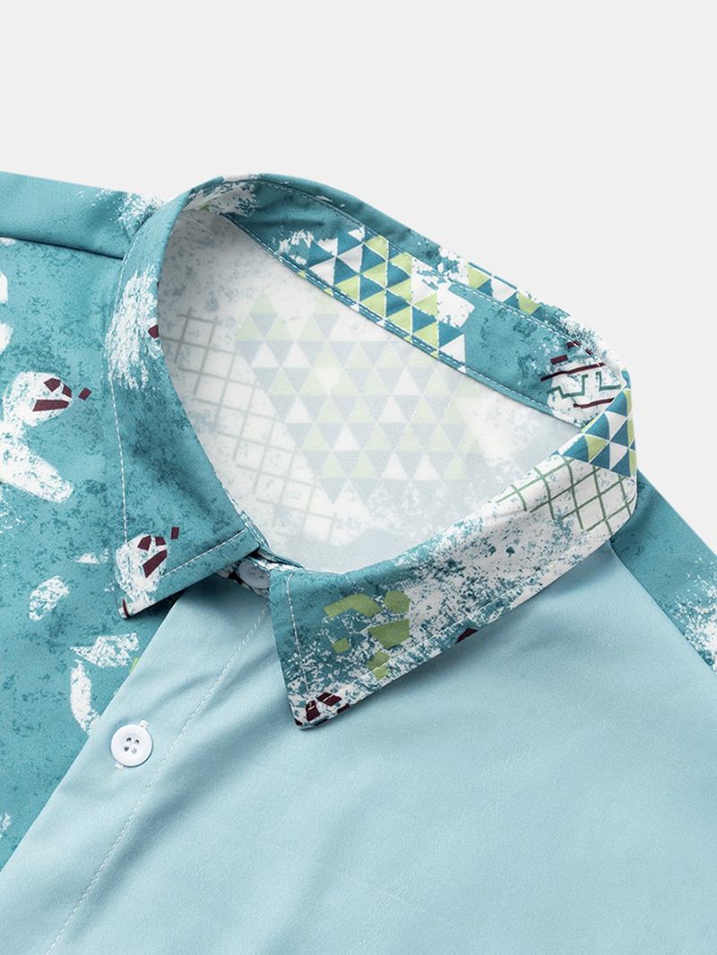 Herr Patchwork Dubbla Mönster Mix Med Tryck Kortärmade Casual Shirts