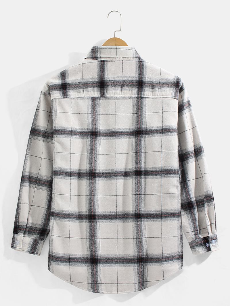 Herr Rutig Button Up Warm Thicken Shirts Med Bröstficka