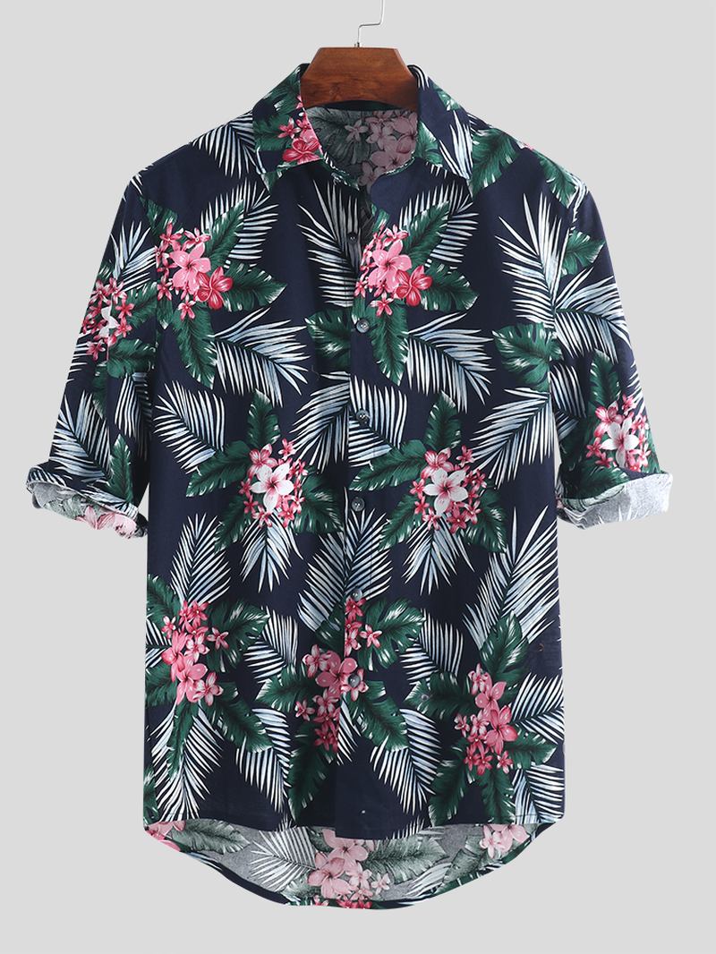 Herr Tropical Plants Tryckta Hawaiian Casual Shirts