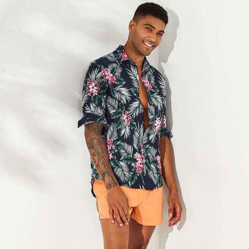 Herr Tropical Plants Tryckta Hawaiian Casual Shirts