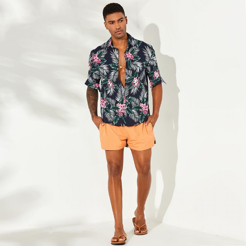 Herr Tropical Plants Tryckta Hawaiian Casual Shirts