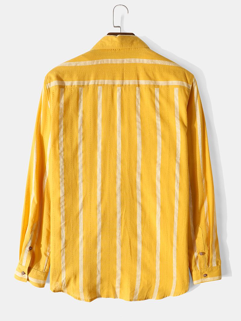 Herr Vertical Stripe Button Up 100% Bomull Casual Långärmade Skjortor