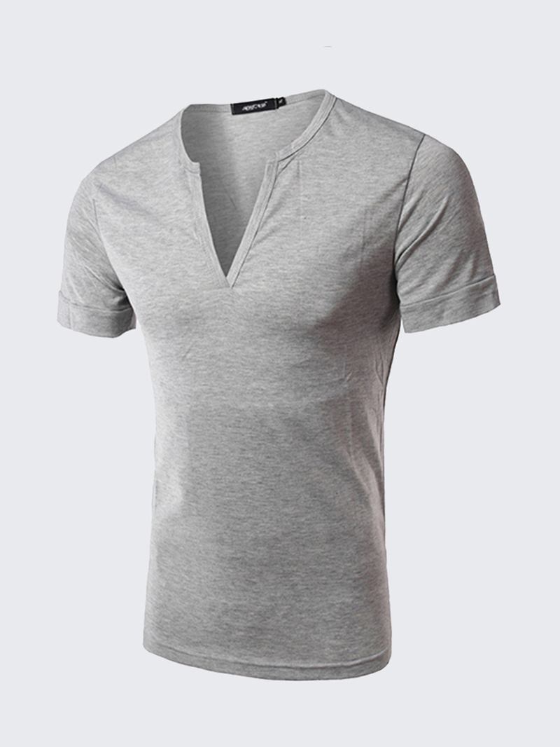 Herrmode Sexiga T-shirts Med Djup V-krage Casual Slim Ren Färg Kortärmade T-shirts