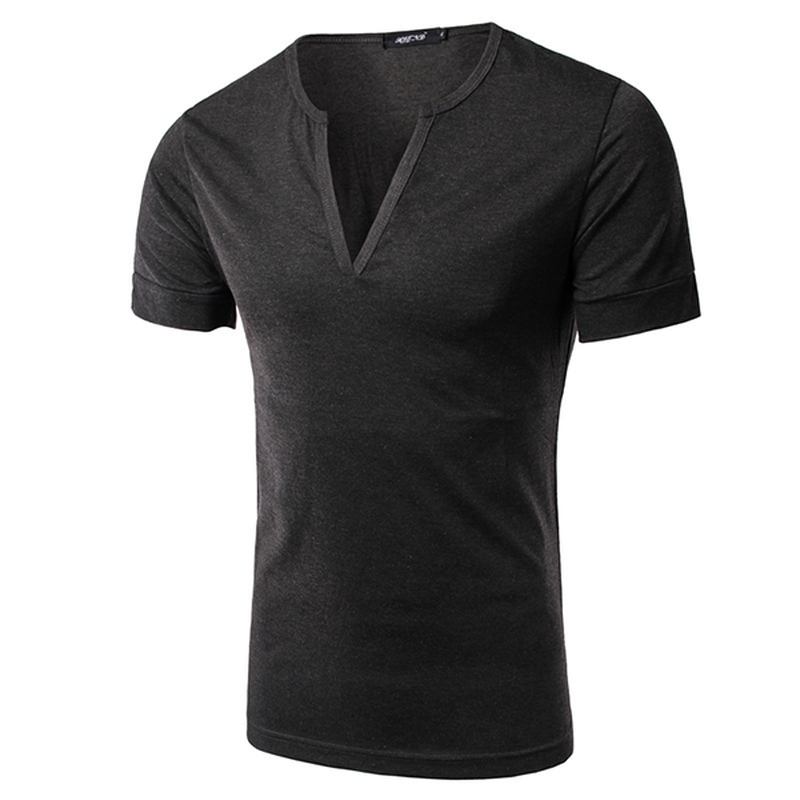 Herrmode Sexiga T-shirts Med Djup V-krage Casual Slim Ren Färg Kortärmade T-shirts