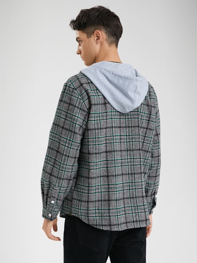 Män Casual Rutig Button Up Hood Dragstring Casual Shirts