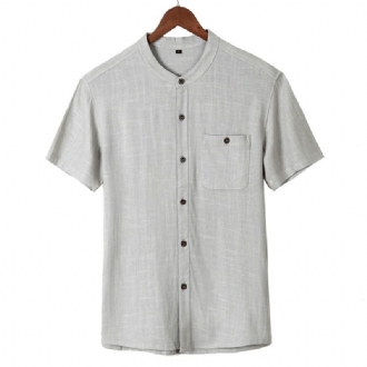 Män Enfärgad Casual O-hals Single Breasted Pocket Shirts