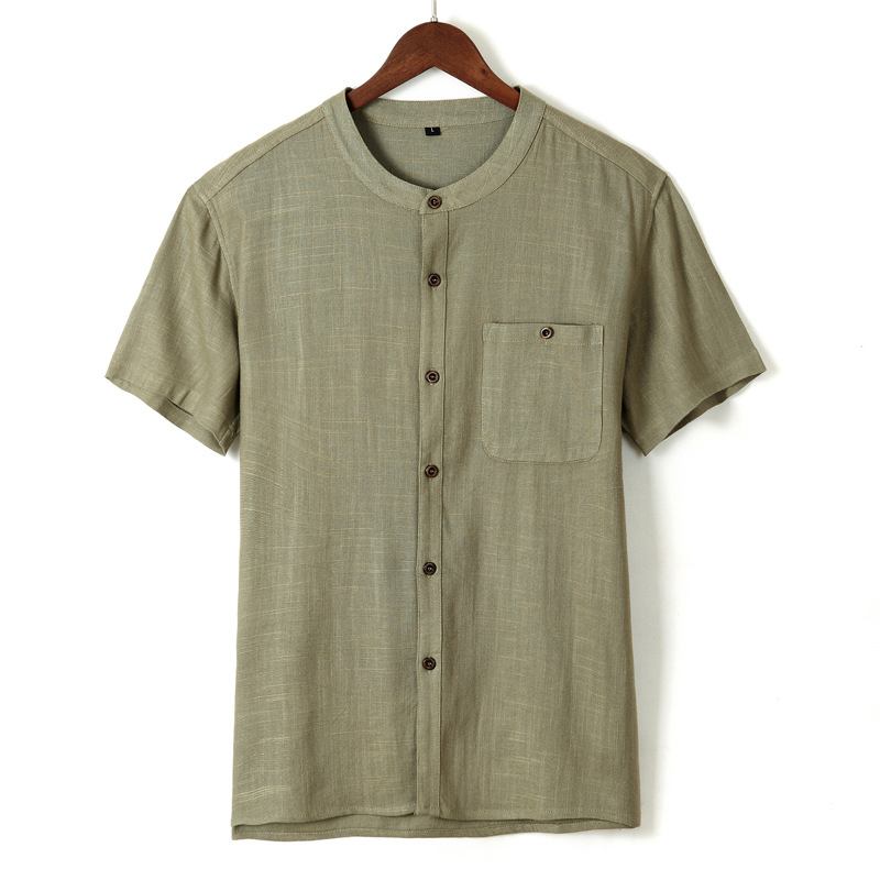 Män Enfärgad Casual O-hals Single Breasted Pocket Shirts