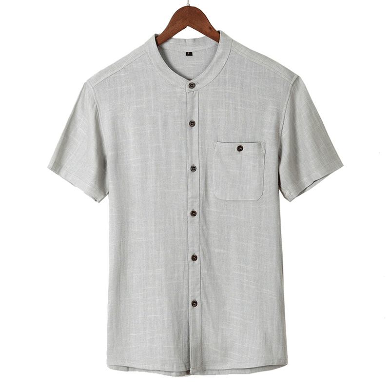 Män Enfärgad Casual O-hals Single Breasted Pocket Shirts