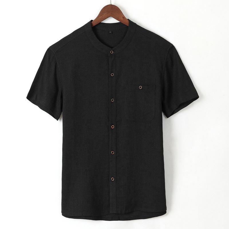 Män Enfärgad Casual O-hals Single Breasted Pocket Shirts