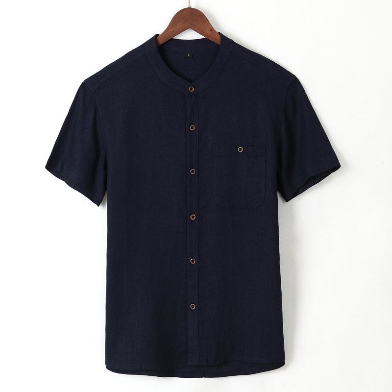 Män Enfärgad Casual O-hals Single Breasted Pocket Shirts