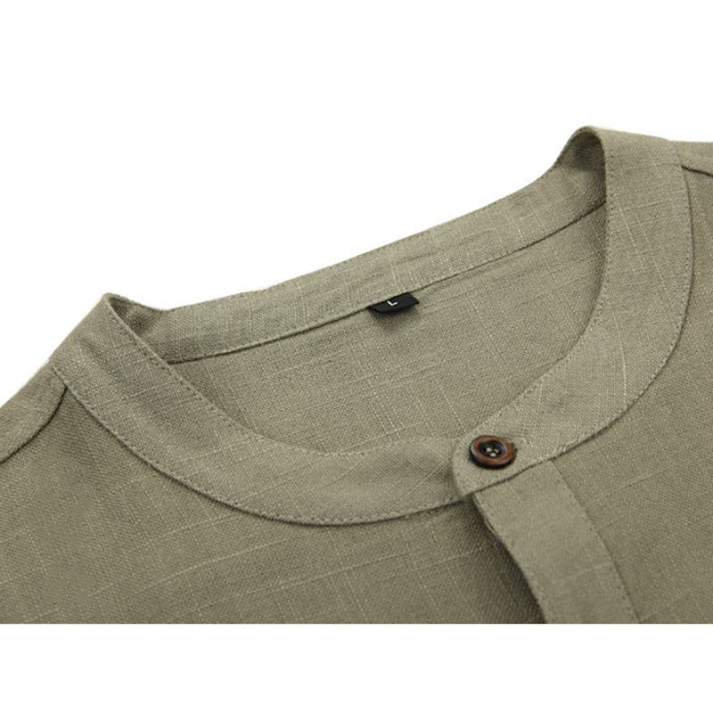 Män Enfärgad Casual O-hals Single Breasted Pocket Shirts