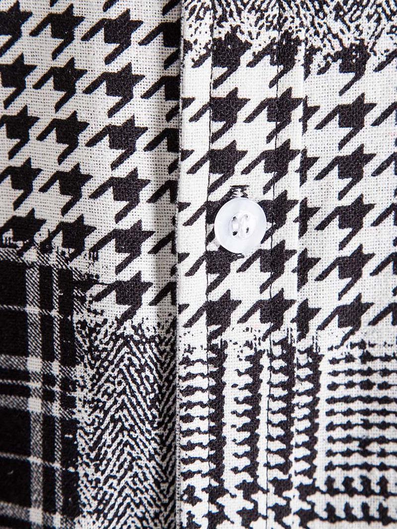 Män Holiday Pläd & Houndstooth Färg Block Patchwork-skjortor