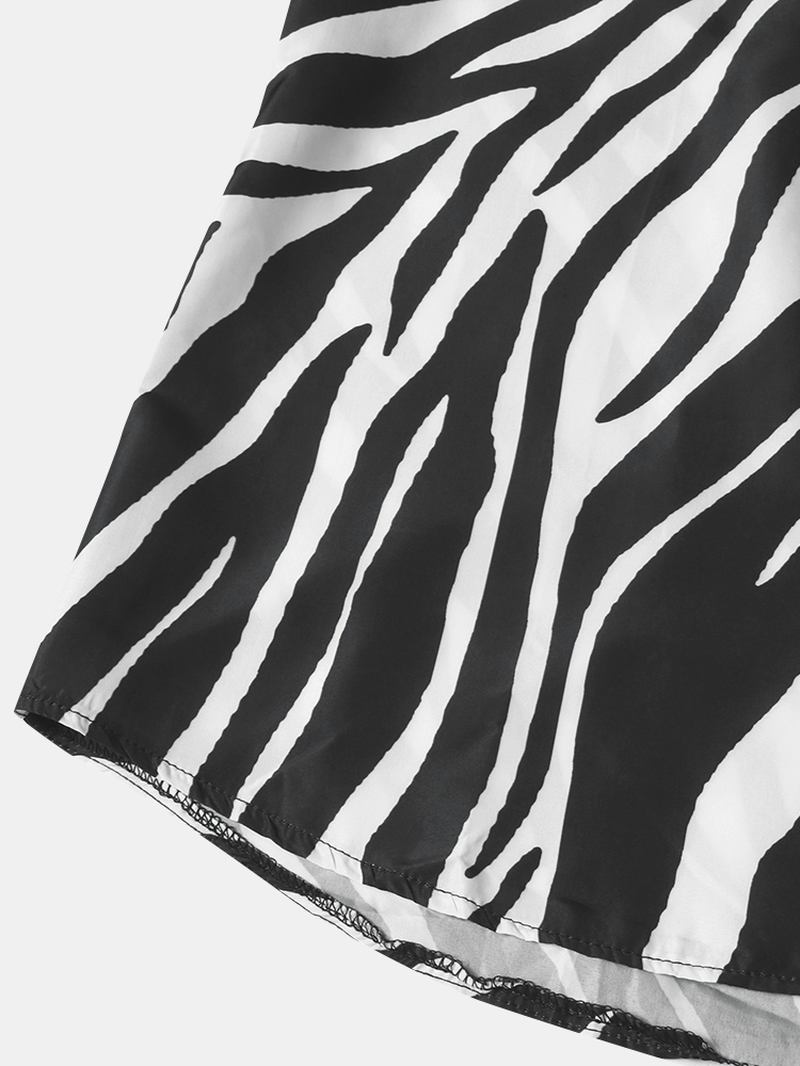 Män Zebra Mönster Med Tryck Snygga Lapel Avslappnad Passform Långärmade Skjortor