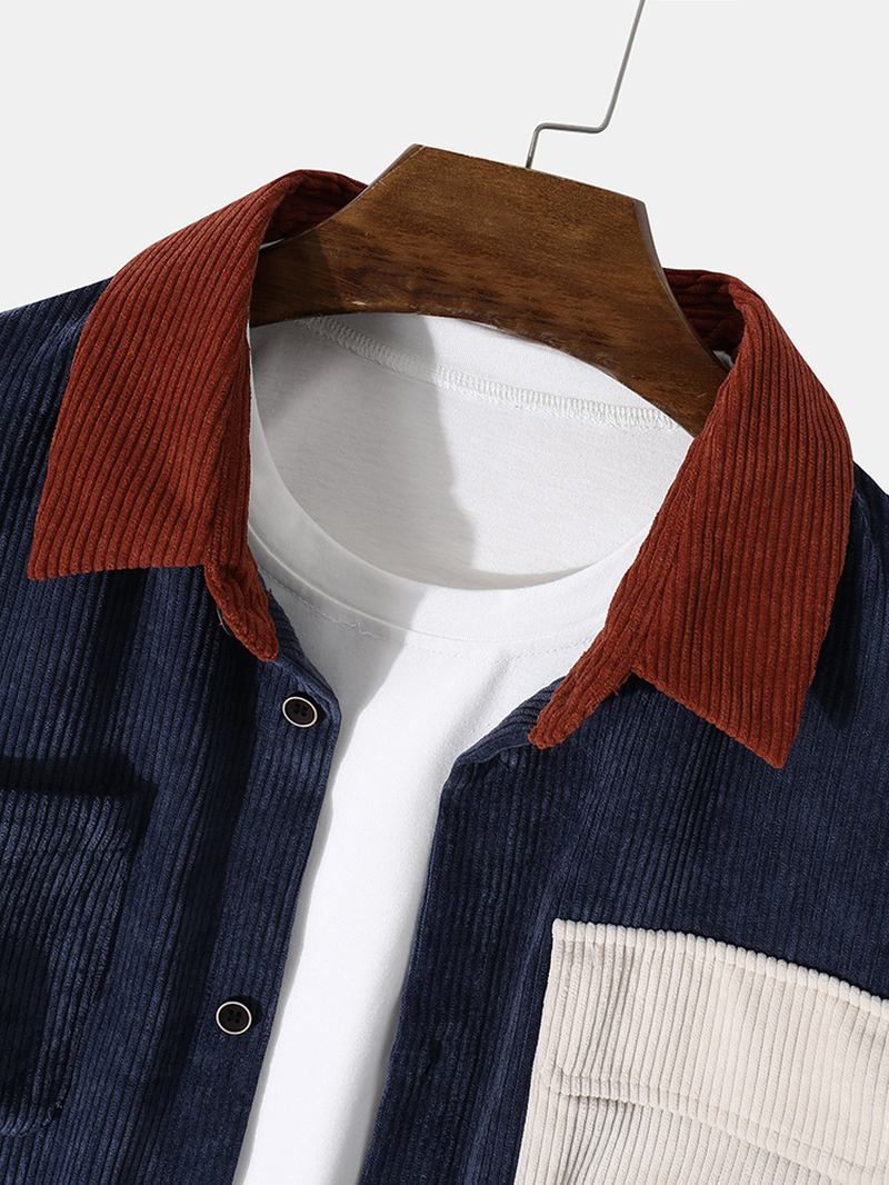 Manchester Splicing Pocket Färg Block Casual Shirt