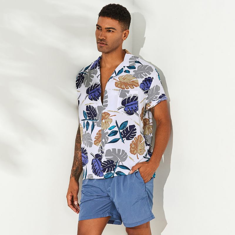 Tropical Plants Med Tryck Hawaiian Beach Shirts