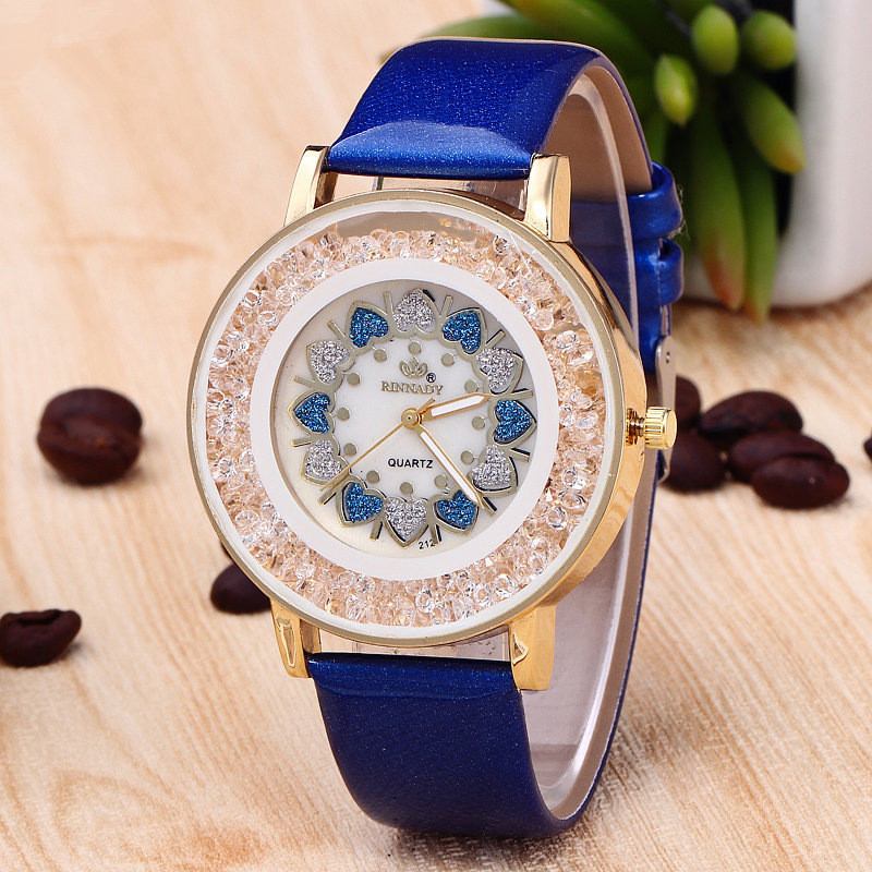 Crystal Shining Dress Damklocka Rose Gold Case Läderrem Quartz Watches