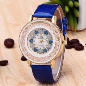 Crystal Shining Dress Damklocka Rose Gold Case Läderrem Quartz Watches