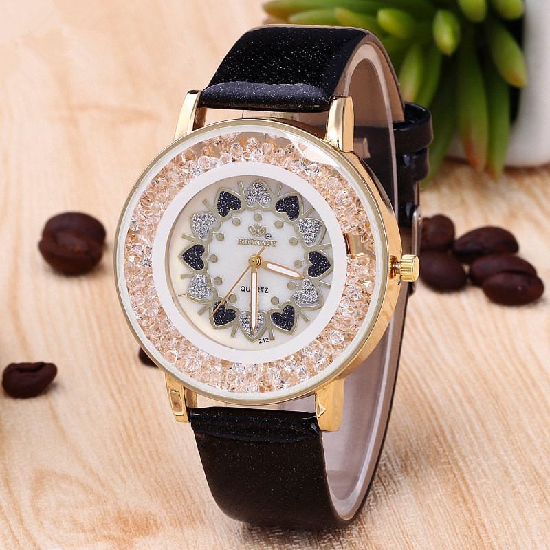 Crystal Shining Dress Damklocka Rose Gold Case Läderrem Quartz Watches