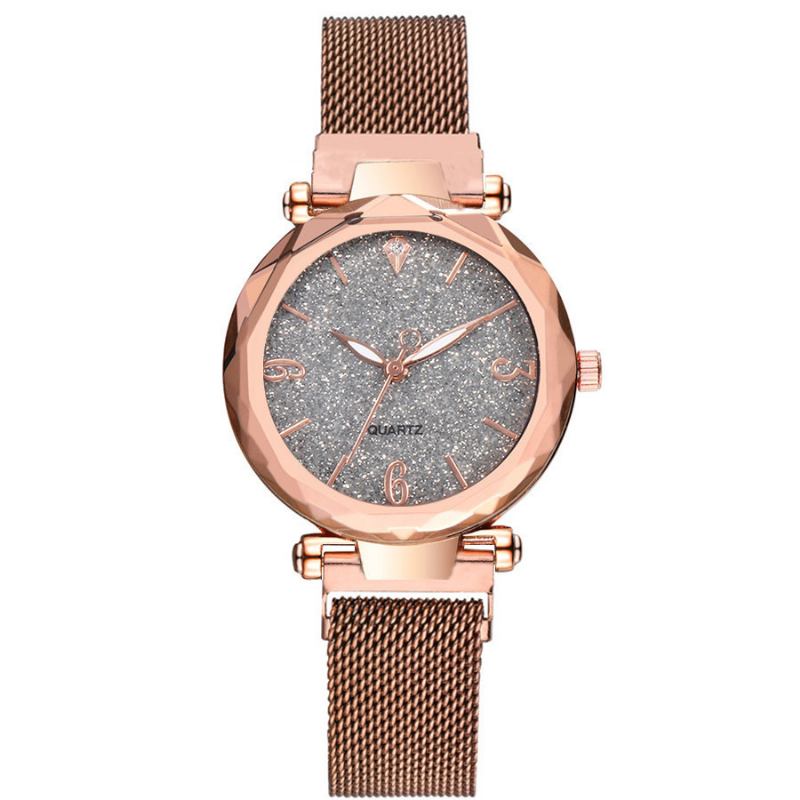 Enkel Design Milanese Mesh Stjärna Stjärndekoration Mode Damklocka Quartz Watch