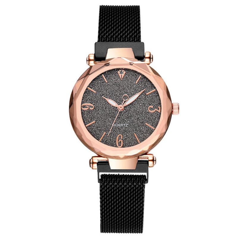 Enkel Design Milanese Mesh Stjärna Stjärndekoration Mode Damklocka Quartz Watch