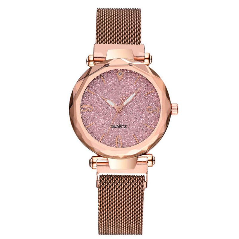 Enkel Design Milanese Mesh Stjärna Stjärndekoration Mode Damklocka Quartz Watch