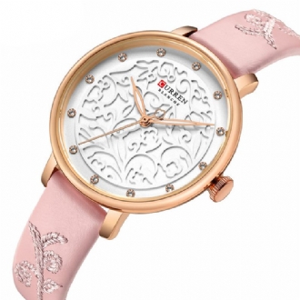 Kristallläderband Damarmbandsur Elegant Design Quartz Watch