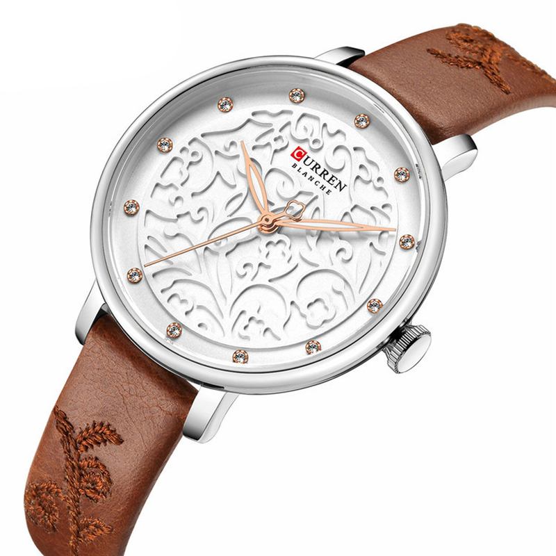 Kristallläderband Damarmbandsur Elegant Design Quartz Watch