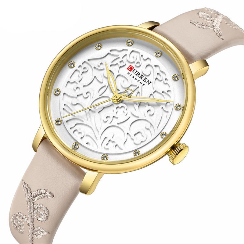 Kristallläderband Damarmbandsur Elegant Design Quartz Watch