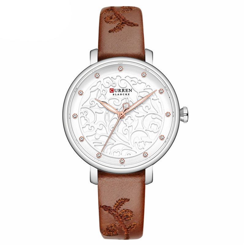 Kristallläderband Damarmbandsur Elegant Design Quartz Watch