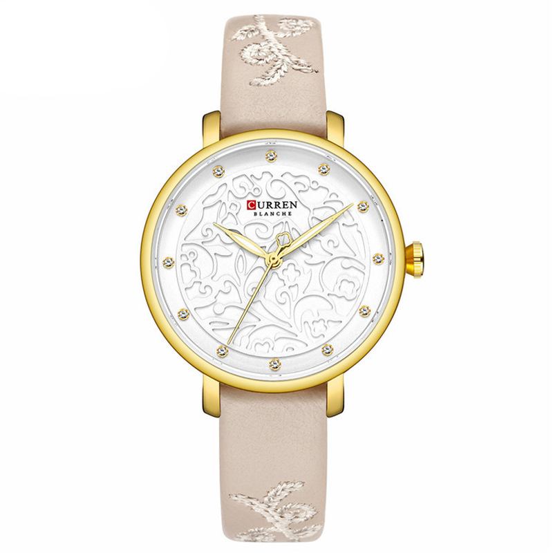 Kristallläderband Damarmbandsur Elegant Design Quartz Watch