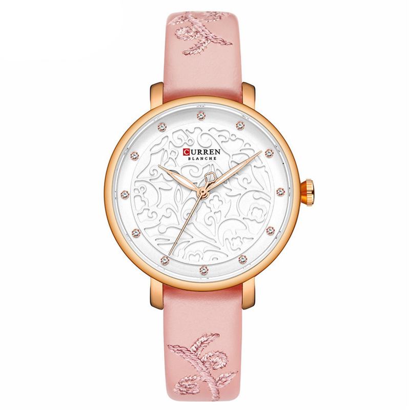 Kristallläderband Damarmbandsur Elegant Design Quartz Watch