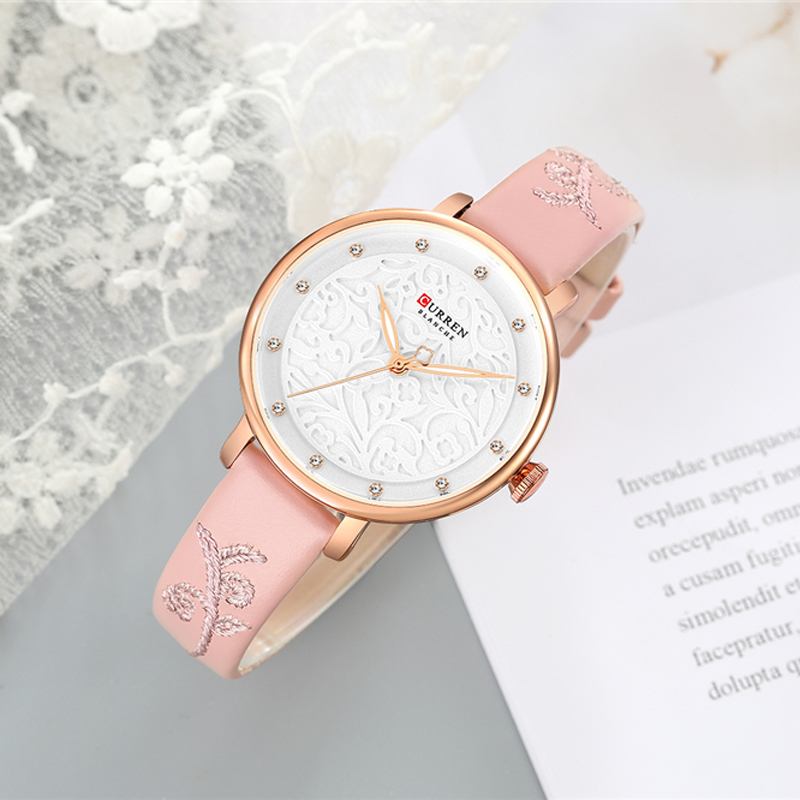 Kristallläderband Damarmbandsur Elegant Design Quartz Watch