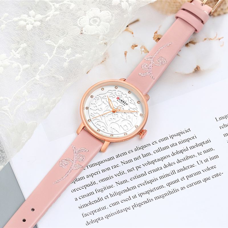 Kristallläderband Damarmbandsur Elegant Design Quartz Watch