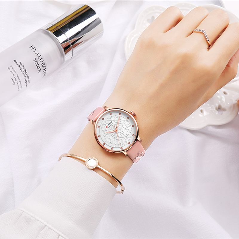 Kristallläderband Damarmbandsur Elegant Design Quartz Watch