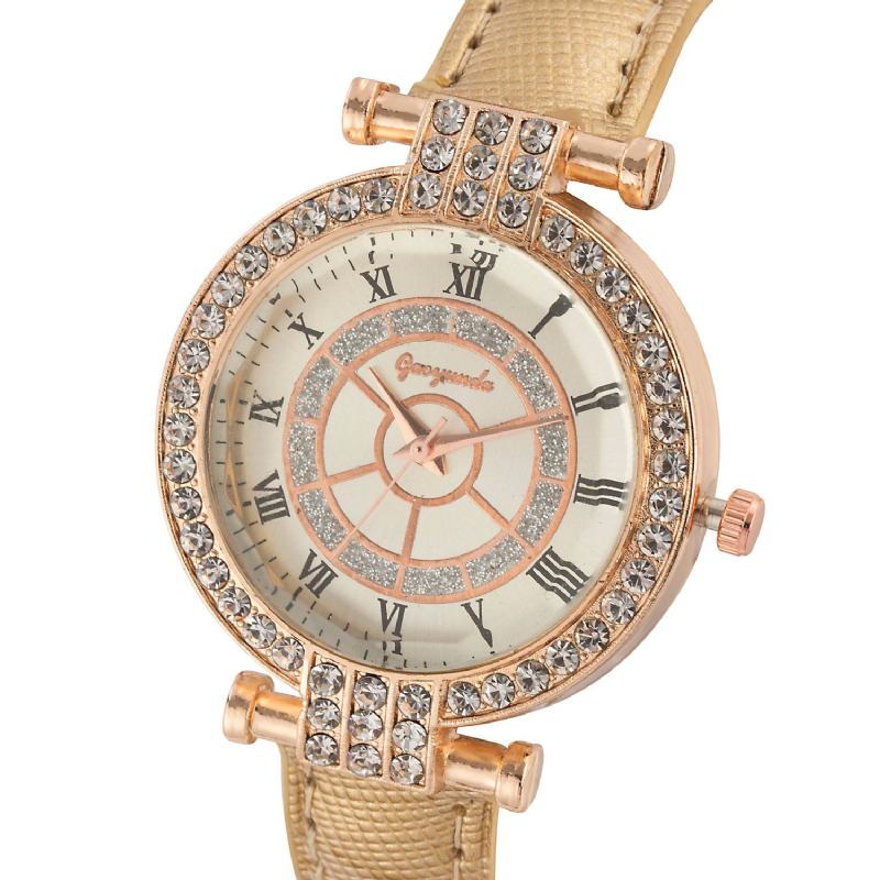 Läderband Damarmbandsur Casual Style Crystal Quartz Watch