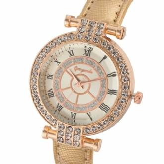 Läderband Damarmbandsur Casual Style Crystal Quartz Watch