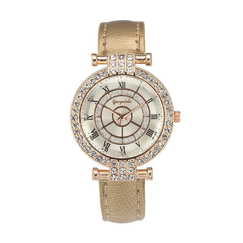 Läderband Damarmbandsur Casual Style Crystal Quartz Watch