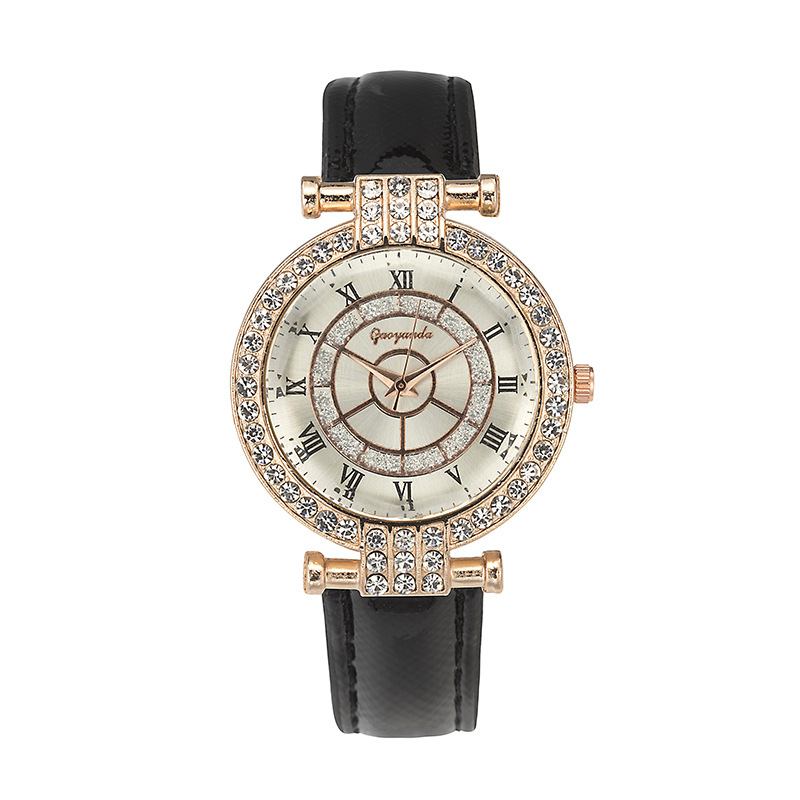 Läderband Damarmbandsur Casual Style Crystal Quartz Watch