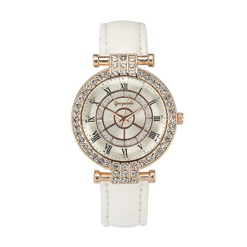 Läderband Damarmbandsur Casual Style Crystal Quartz Watch