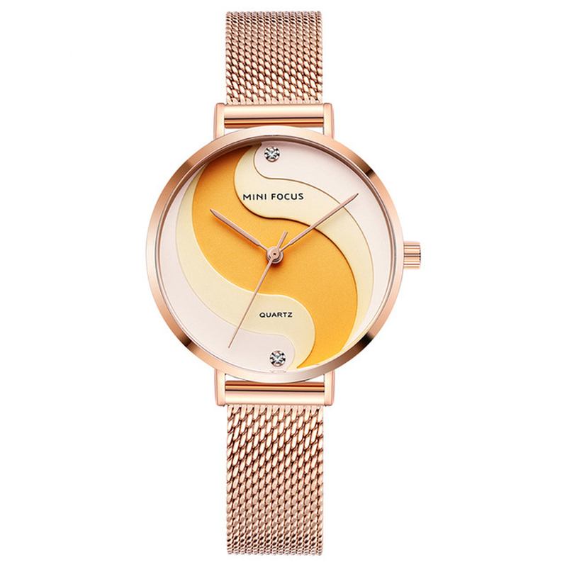 Mode Simple Diamond Vattentät Milanese Mesh Armband Damklocka Quartz Watch