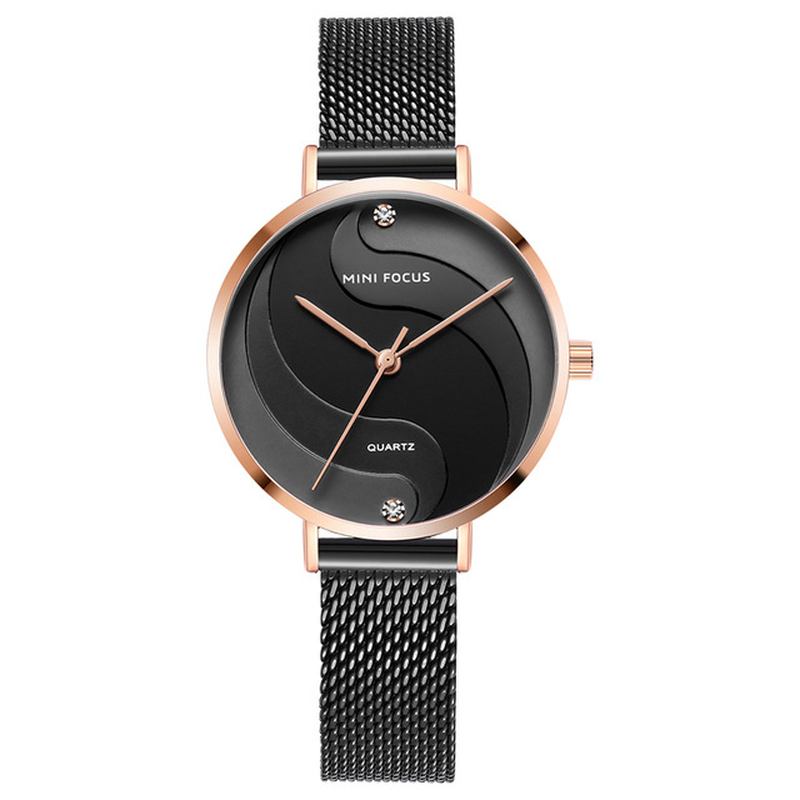 Mode Simple Diamond Vattentät Milanese Mesh Armband Damklocka Quartz Watch