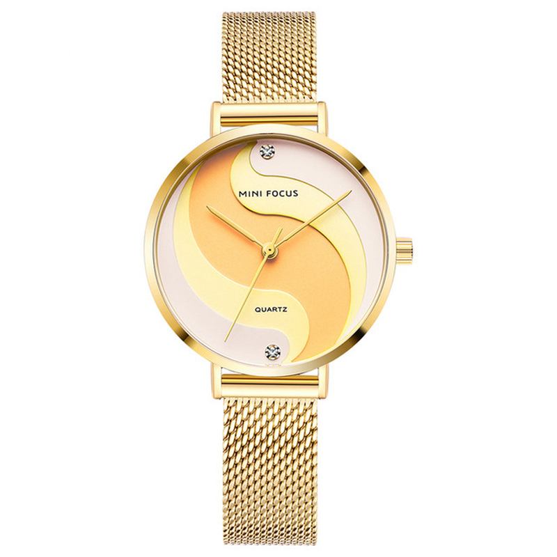 Mode Simple Diamond Vattentät Milanese Mesh Armband Damklocka Quartz Watch