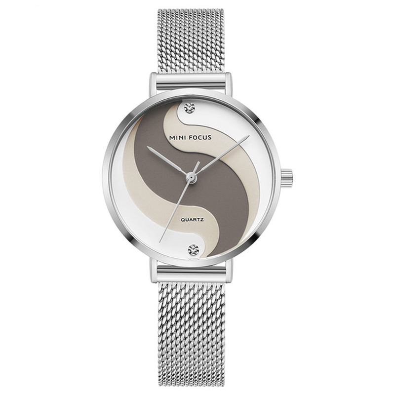 Mode Simple Diamond Vattentät Milanese Mesh Armband Damklocka Quartz Watch